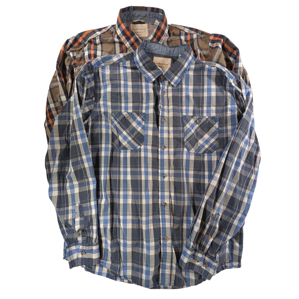 Weatherproof Vintage Mens XL Plaid Button Down Shirts Lot of 2 Blue Brown READ